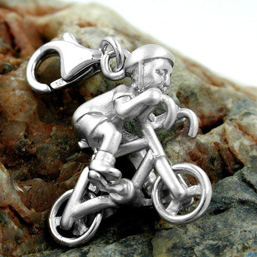 Pendant 17x14x7mm Charm Cyclist rhodium-plated silver 925