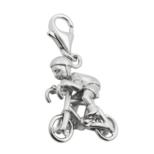 Pendant 17x14x7mm Charm Cyclist rhodium-plated silver 925