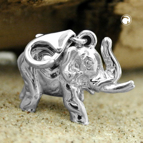 Pendant 19x14x9mm Charm Elephant rhodium-plated silver 925