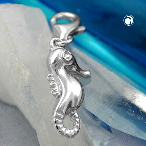 Pendant 16x8mm Charm Seahorse with Zirconia shiny rhodium-plated silver 925