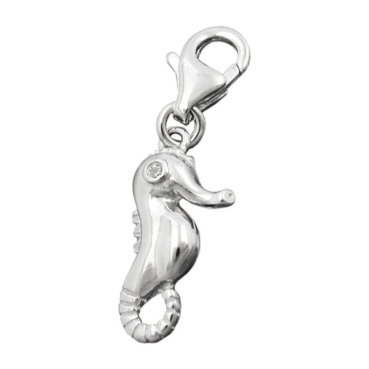 Pendant 16x8mm Charm Seahorse with Zirconia shiny rhodium-plated silver 925