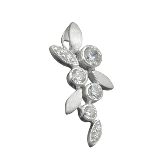 Pendant 23x11mm flower branch with zirconias matt-glossy silver 925