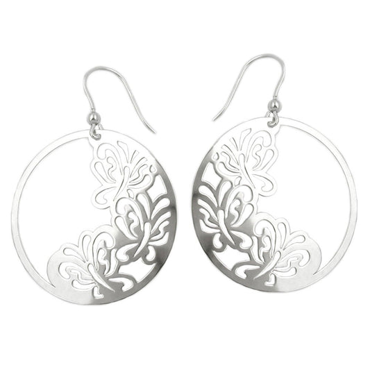 Ear hooks 53x37mm butterflies shiny silver 925