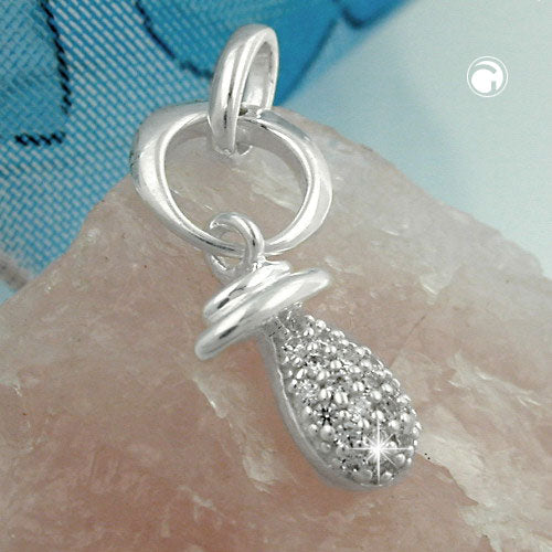 Pendant 19x9mm pacifier with zirconias, silver 925