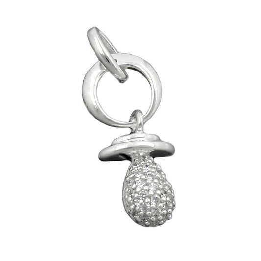 Pendant 19x9mm pacifier with zirconias, silver 925