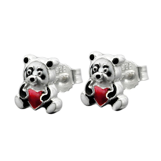 Stud earring 7x6mm children's earring panda bear colored lacquered silver 925