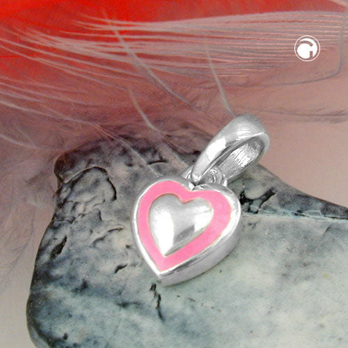 Pendant 8x6mm small heart pink lacquered silver 925