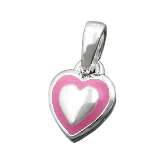 Pendant 8x6mm small heart pink lacquered silver 925
