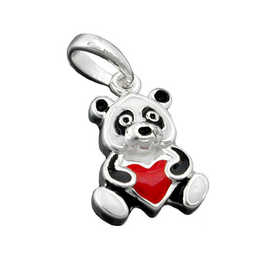 Pendant 13x9mm panda bear colored lacquered silver 925