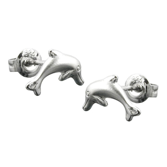 Stud earring 10x5mm jumping dolphin matt-shiny rhodium-plated silver 925