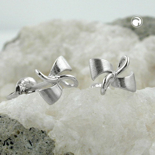 Stud 6x8mm bow partially matt rhodium-plated silver 925