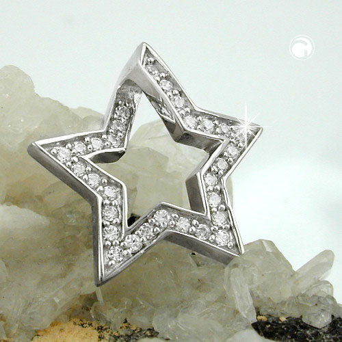 Pendant 20mm star with zirconias rhodium-plated silver 925