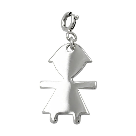 Pendant 20x14mm Charm Girl shiny rhodium-plated silver 925