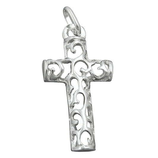 Pendant 28x14mm cross filigree openwork shiny silver 925