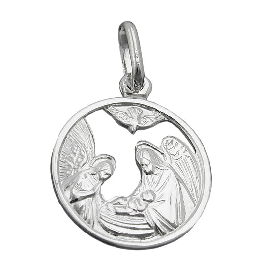 Pendant 15mm Mary and Joseph punched out shiny silver 925
