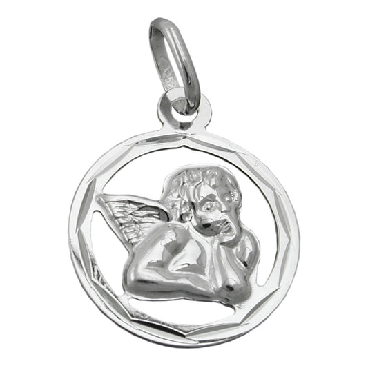 Pendant 15mm angel shiny, silver 925