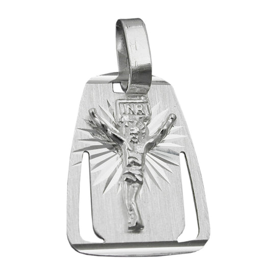 Pendant 18x13mm plate with Jesus matt-glossy diamond-cut silver 925