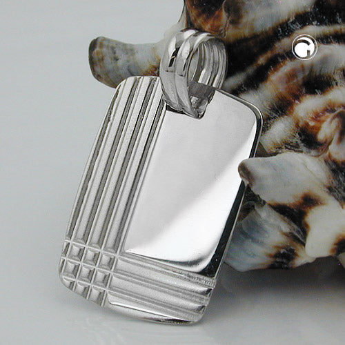 Pendant 24x17mm engraving plate with embossed pattern, shiny silver 925