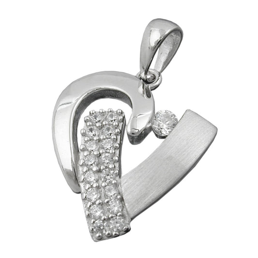 Pendant 19x17mm heart with many zirconias matt-shiny rhodium-plated silver 925