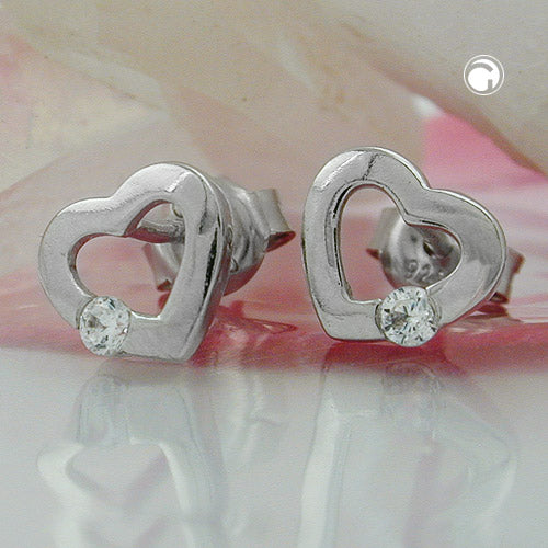Stud earrings 7x8mm heart with zirconia shiny silver 925