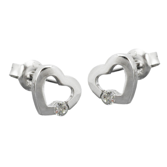 Stud earrings 7x8mm heart with zirconia shiny silver 925