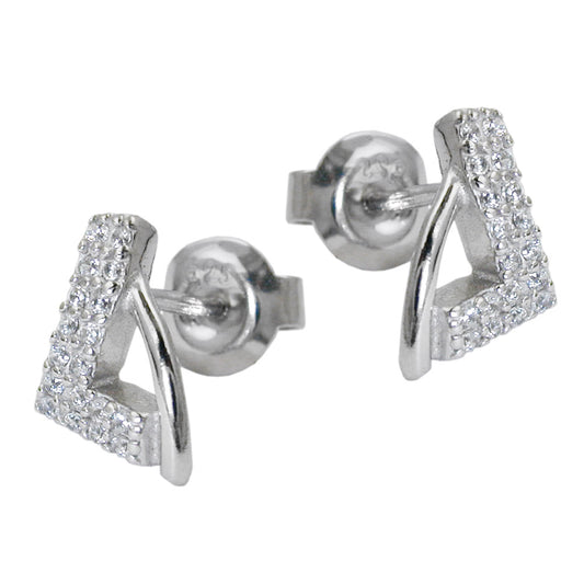 Stud earring 12x7mm triangle with many zirconias rhodium-plated silver 925