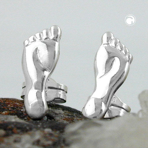 Stud earrings 12x4.5mm feet shiny silver 925