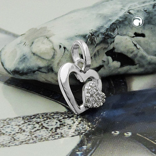 Pendant 9x9mm heart with zirconias shiny silver 925