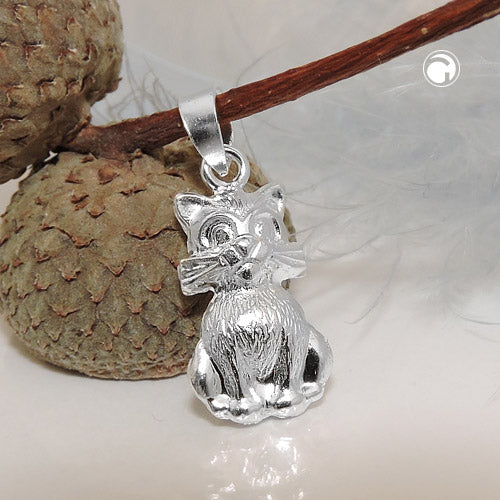 Pendant 15x9mm cat shiny silver 925