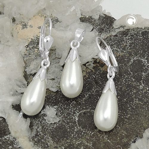 Set 18x7mm pendant and earring imitation pearl drop silver 925