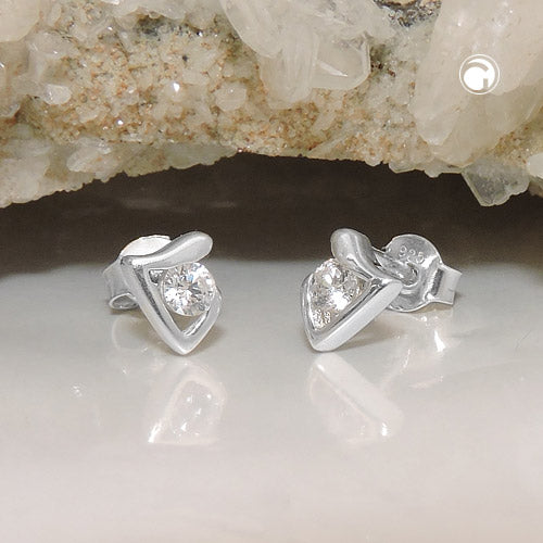 Stud earrings 7x5mm triangular shiny with zirconia silver 925