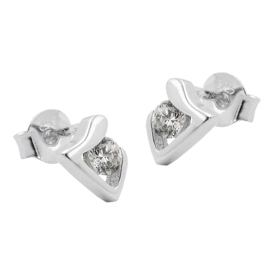Stud earrings 7x5mm triangular shiny with zirconia silver 925