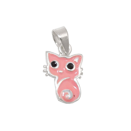 Pendant 11x8mm cat pink black lacquered silver 925