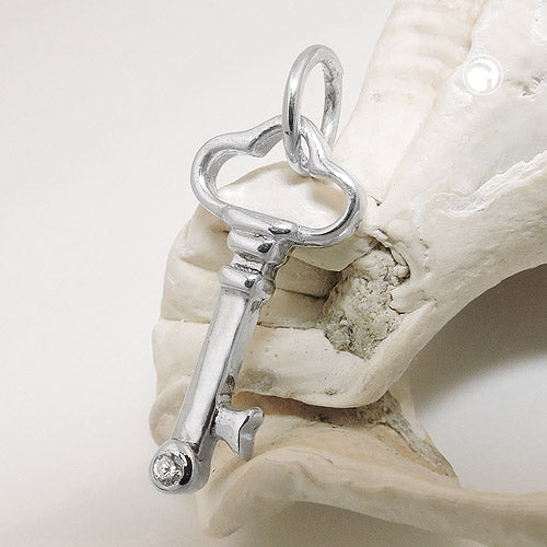 Pendant 21x10mm key with zirconia shiny silver 925