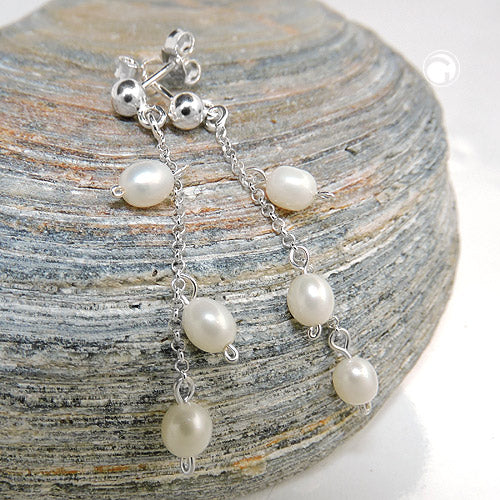 Stud earrings 45x5mm earrings with chain and 3 cultured pearls silver 925