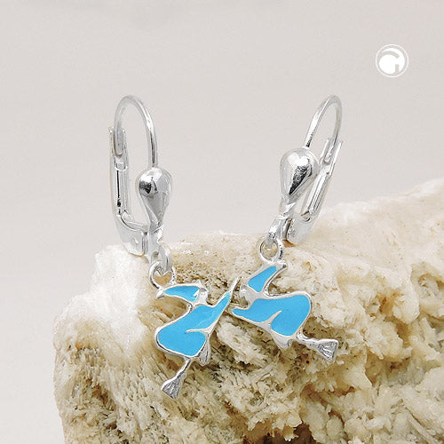 Ear clip earrings 7x12mm witch light blue enamelled silver 925