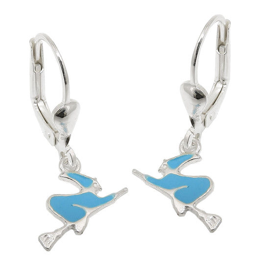 Ear clip earrings 7x12mm witch light blue enamelled silver 925