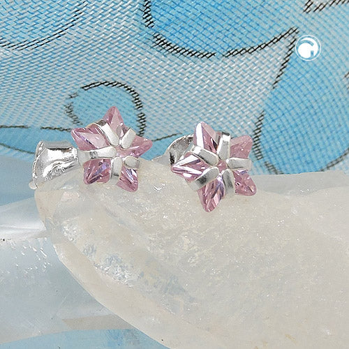 Stud earrings 6mm star zirconia pink silver 925
