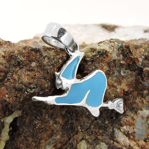 Pendant 10x16mm witch blue enamelled silver 925