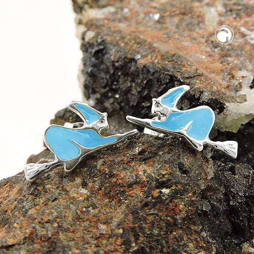 Stud earring 6x12mm children's earring witch blue-enamelled silver 925