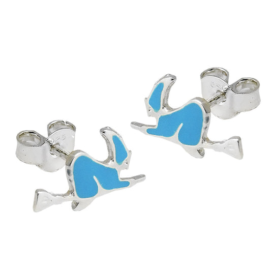 Stud earring 6x12mm children's earring witch blue-enamelled silver 925