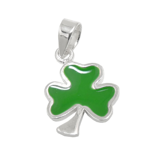 Pendant 12x10mm clover leaf green enamelled silver 925