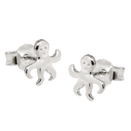 Stud earring 8x9mm octopus shiny rhodium-plated silver 925