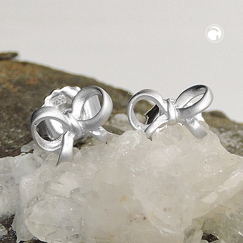Ear stud earring 8x6mm bow matted rhodium-plated silver 925