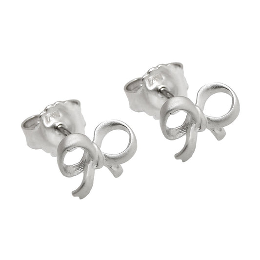 Ear stud earring 8x6mm bow matted rhodium-plated silver 925