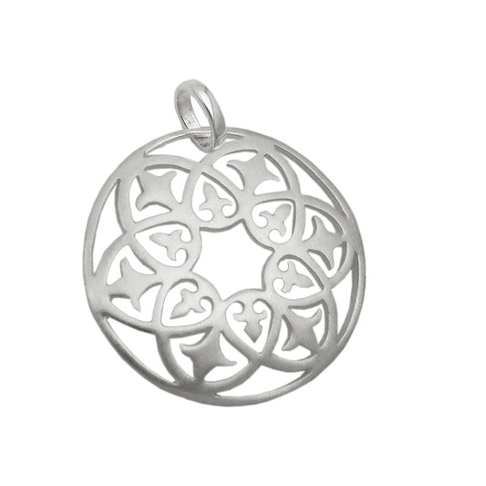 Pendant 28mm round matte filigree pattern silver 925