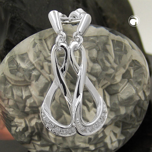 Stud earrings 36x10mm shiny with zirconias silver 925