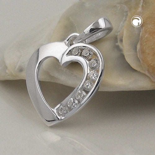 Pendant 14x14mm heart with zirconias shiny silver 925