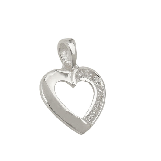 Pendant 14x14mm heart with zirconias shiny silver 925
