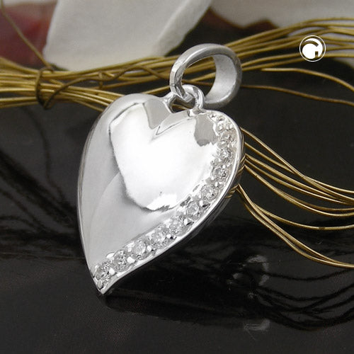 Pendant 16x14mm heart with zirconia shiny silver 925
